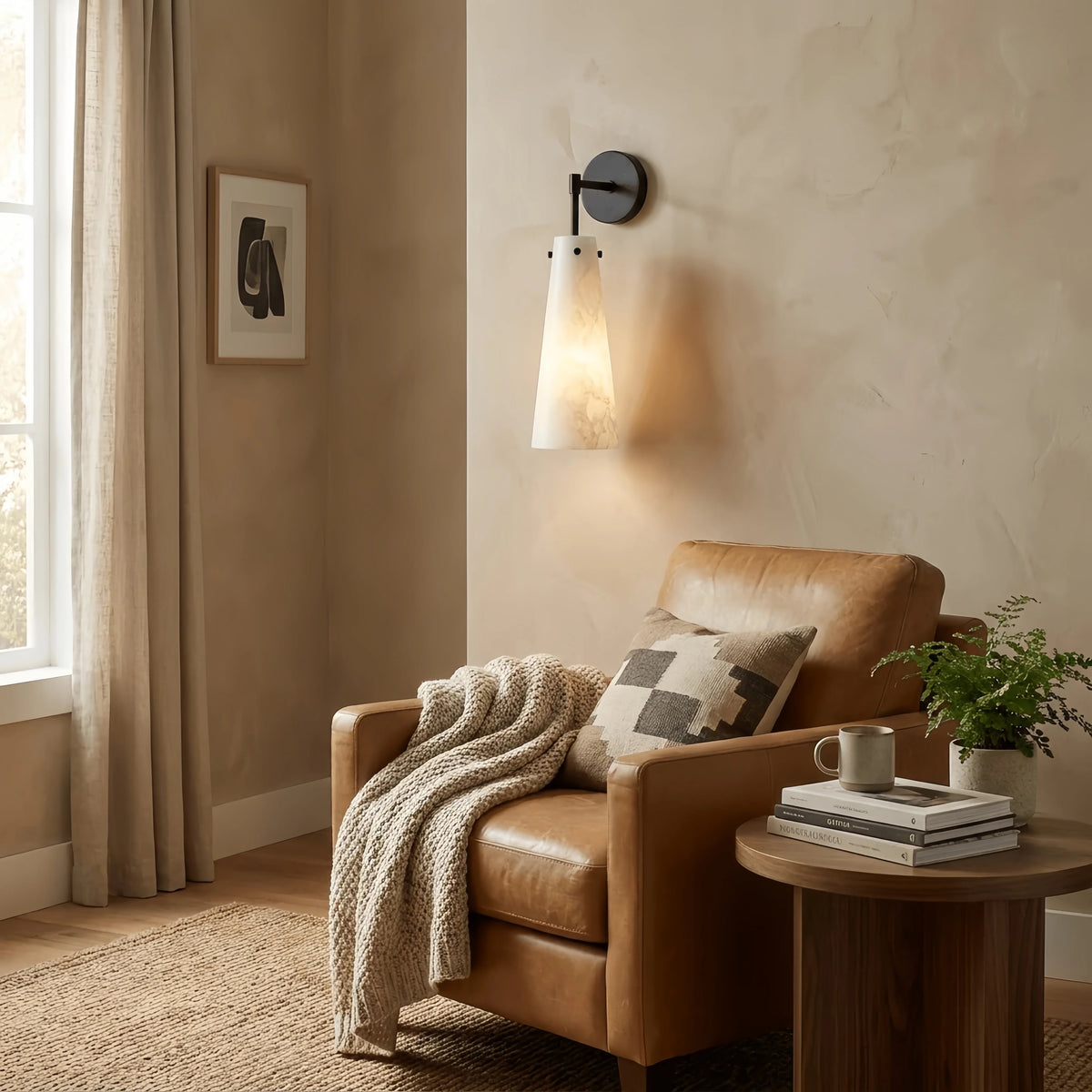 Ravena Natural Alabaster Wall Sconce for Hallway – Minimalist – detail view 4