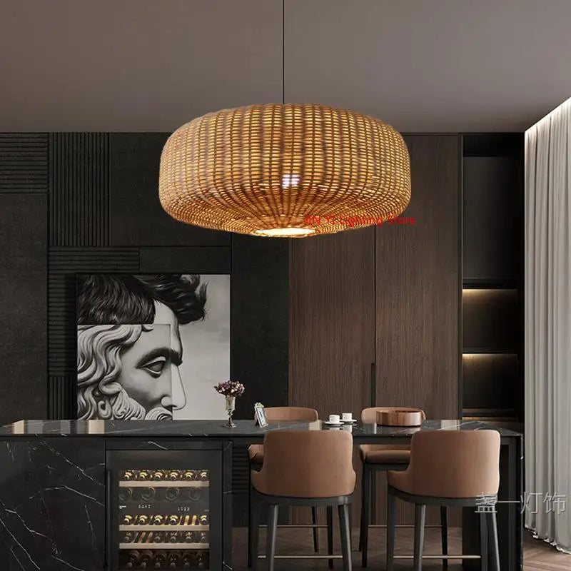 Rattan & Wood Chandelier – Wabi-Sabi Japanese for Dining Room, Living Room, Bedroom | Fiora Dome by Evenlyr