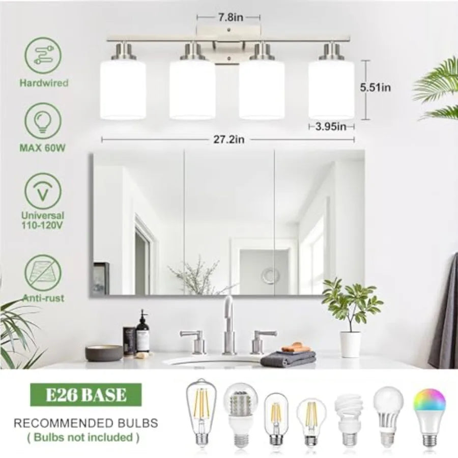 Firenze Milky-Glass Bathroom Vanity Light for Over Mirror