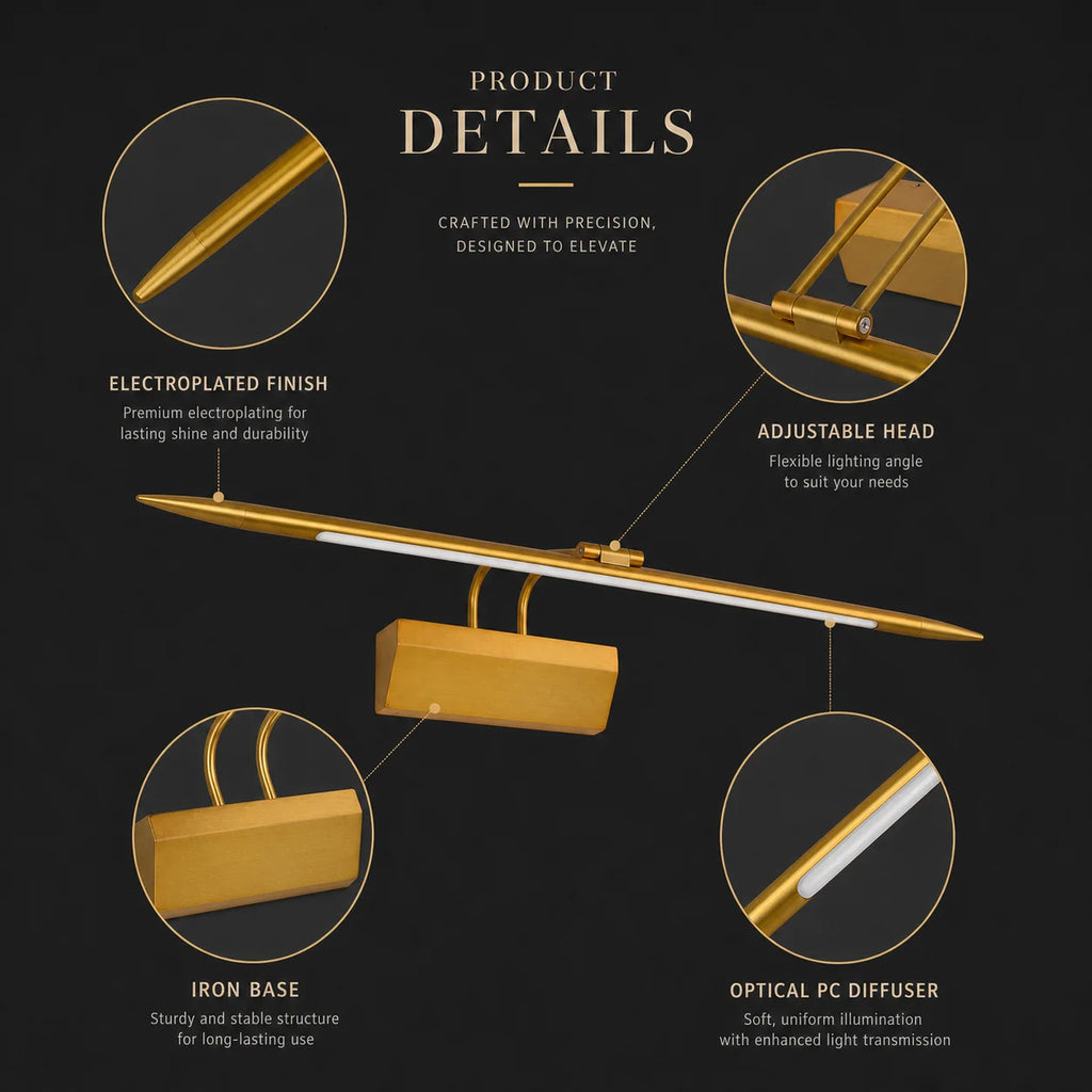 Brass Adjustable Picture Light For Bathroom – detail view 4