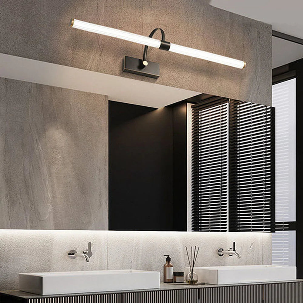 Brass & Acrylic LED Bathroom Vanity & Mirror Light – Modern Adjustable LED for Bathroom | Oriana Crest by Evenlyr