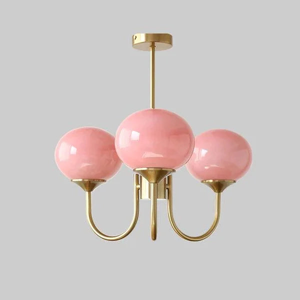 Aurelia Pink-Globe Brass Chandelier for Dining Room – French Cream