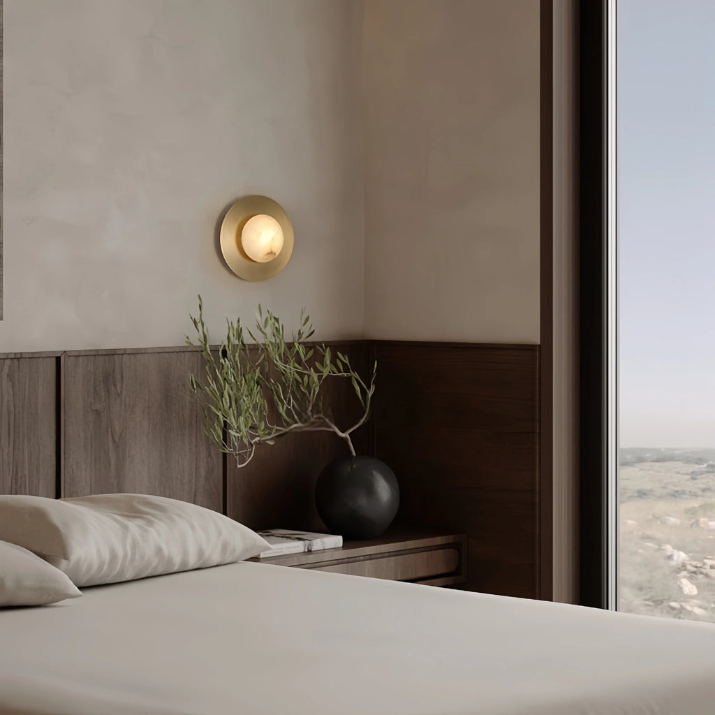 Marble & Brass Wall Sconce – Modern Minimalist Dimmable LED for Bedroom, Hallway, Living Room | Lucienne Beam by Evenlyr