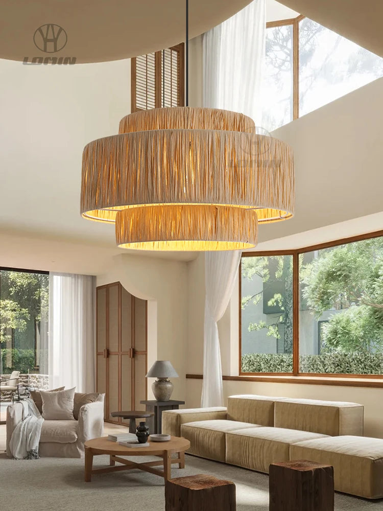 Rattan Chandelier – Organic Modern for Dining Room, Hotel Lobby, Bedroom | Vesper Dome by Evenlyr
