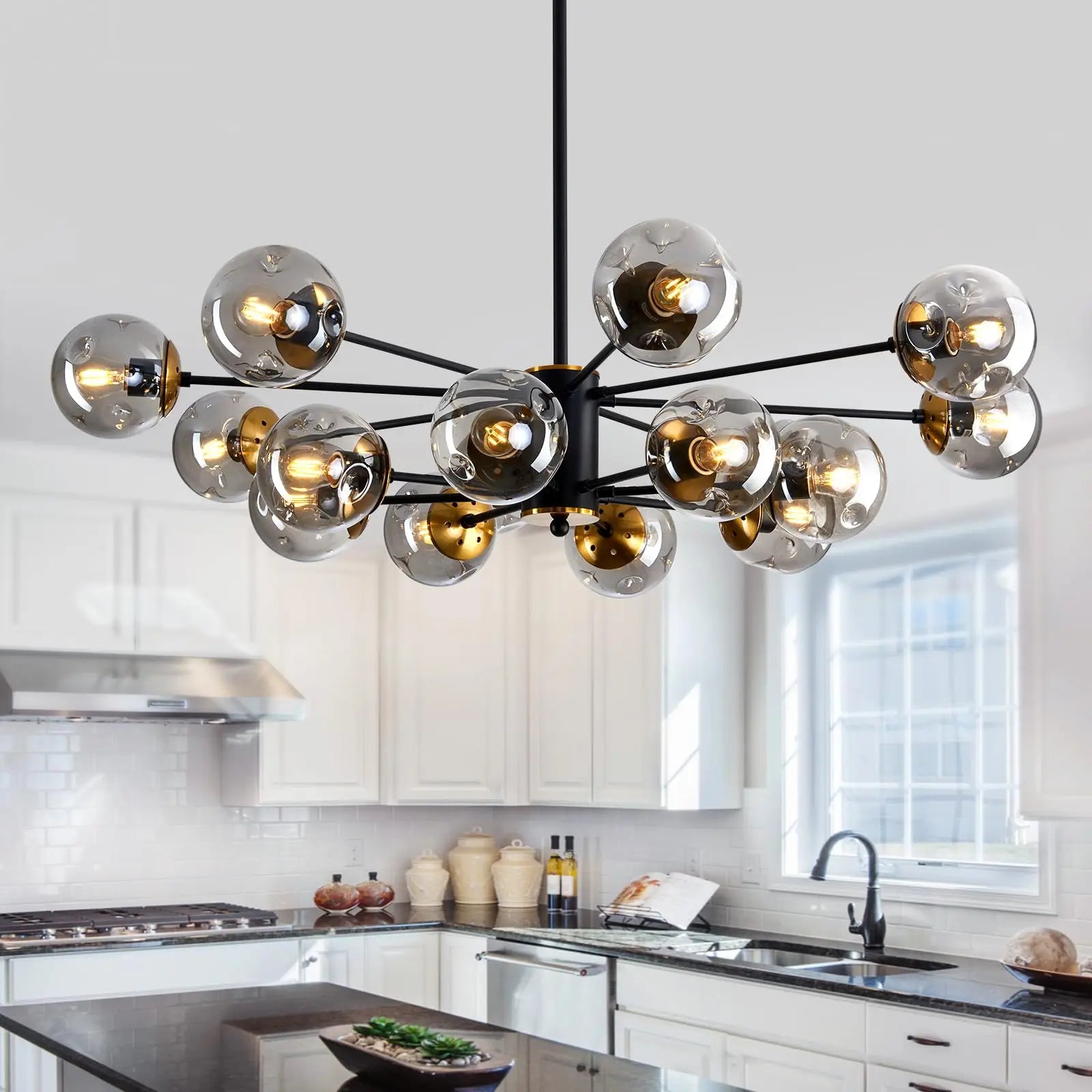 Glass Globe Chandelier – Nordic Modern LED for Living Room, Dining Room & Kitchen | Virelle Veil by Evenlyr