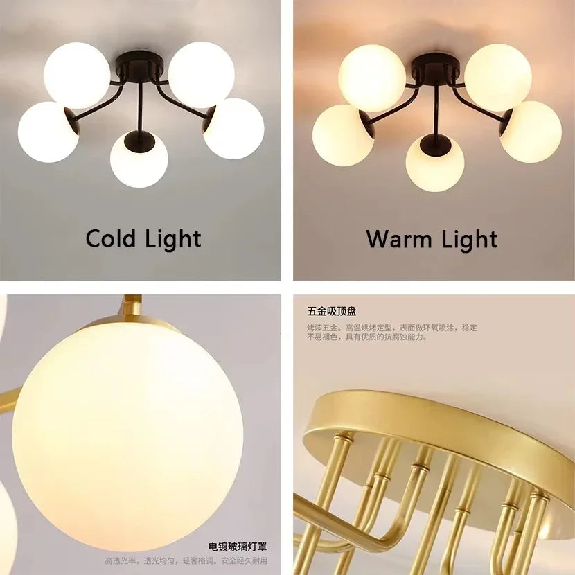 Siena Nordic Glass-Globe Semi-Flush Chandelier for Hallway – detail view 4