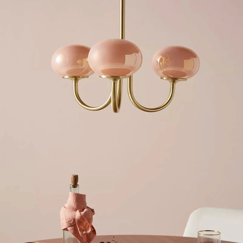 Liora Pink Bauhaus Glass Chandelier for Bedroom – Mid-Century