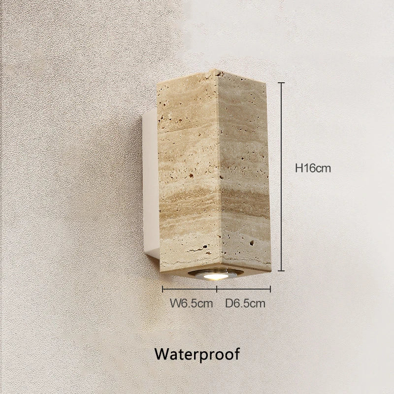 Travertine & Wood Wall Sconce – Wabi-Sabi Japanese for Bedroom, Hallway, Living Room | Fiora Beam by Evenlyr