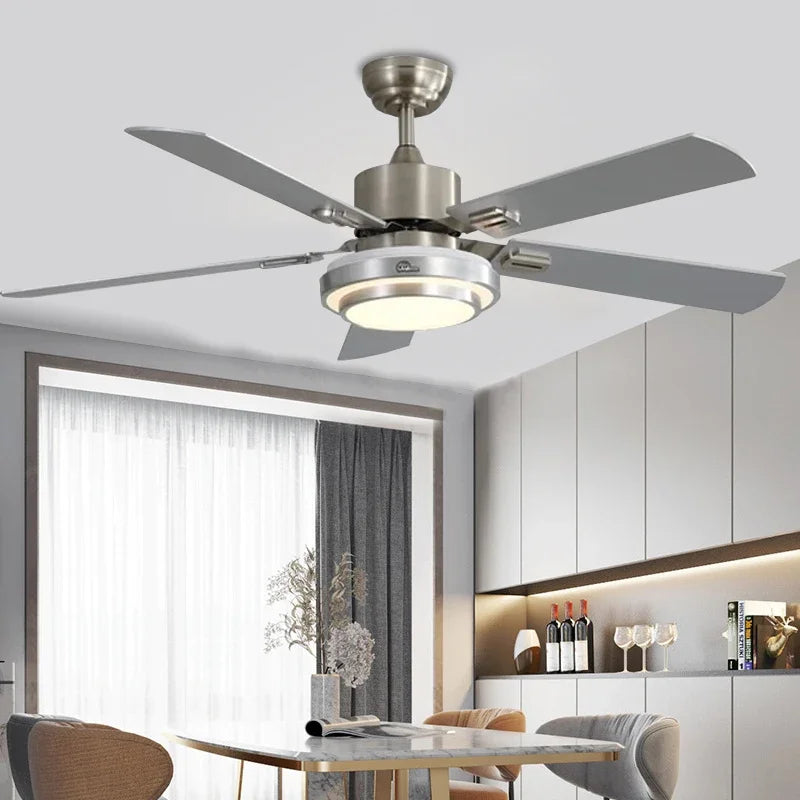 Palermo Stainless Steel Ceiling Fan with Light for Dining Room – Remote Dimming