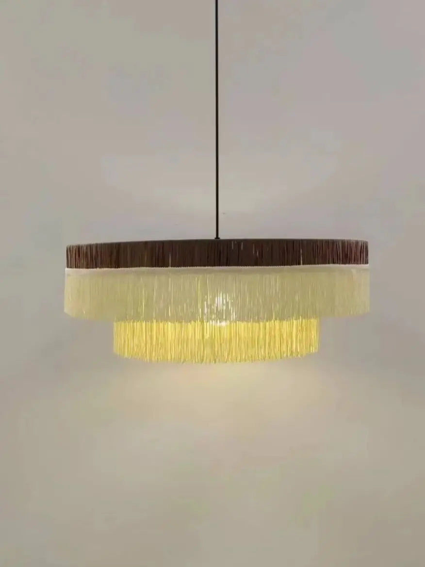 Rattan & Fabric Chandelier – Organic Modern for Dining Room, Living Room, Foyer | Zaria Dome by Evenlyr