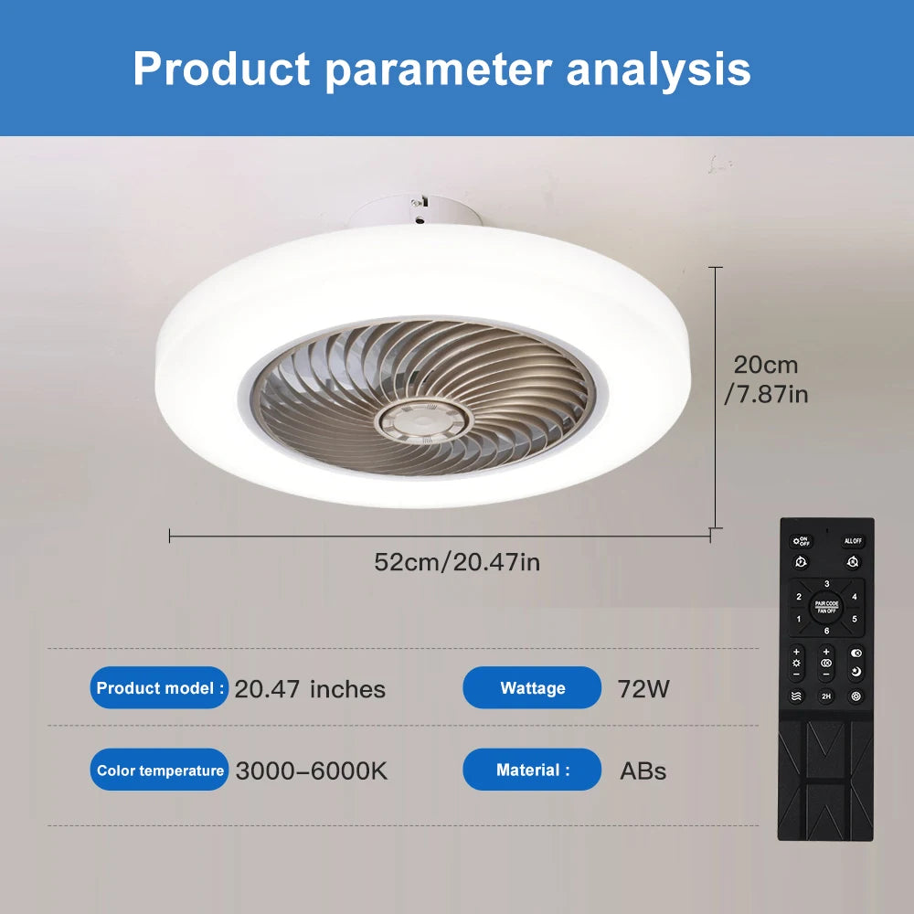 Elara 52cm Invisible-Blade Smart Ceiling Fan Light – Remote Control