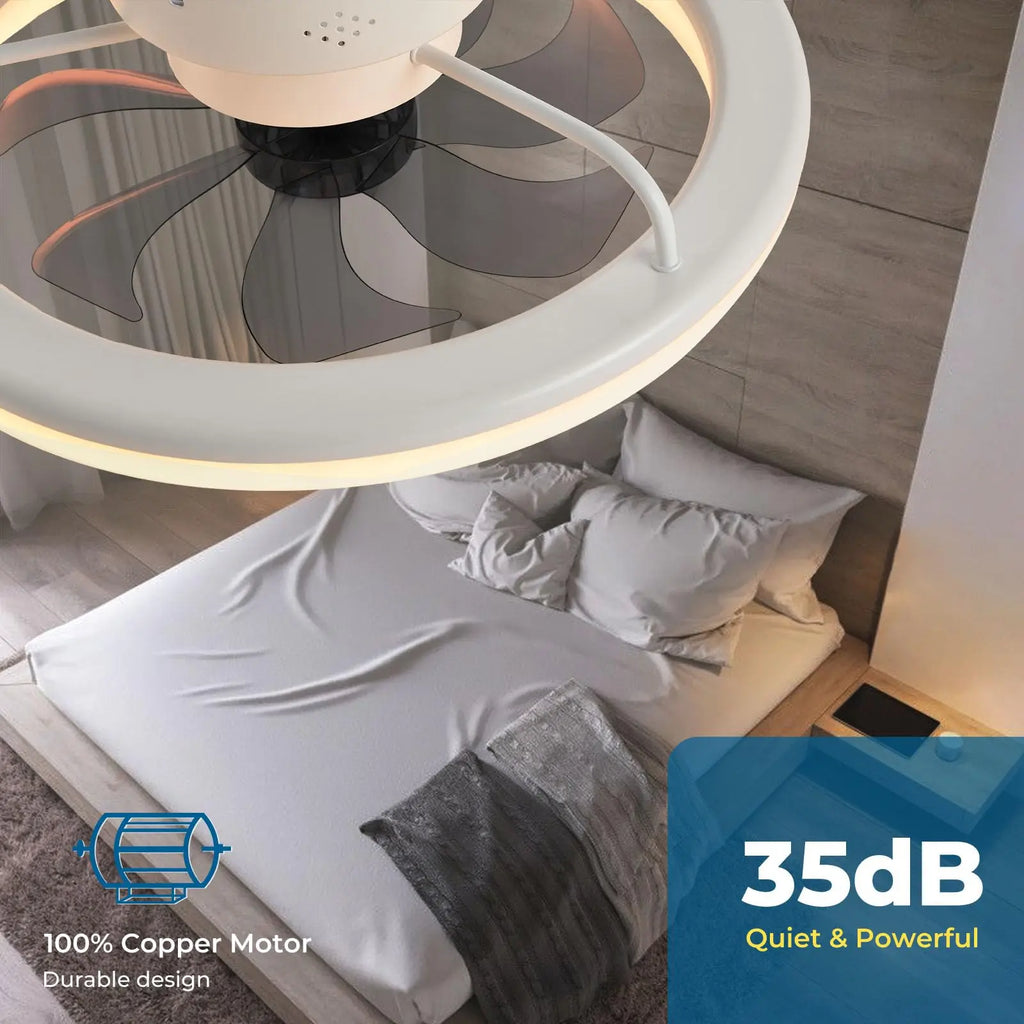 Juniper Low Profile Ceiling Fan with Light for Low-Ceiling Bedroom – App Control