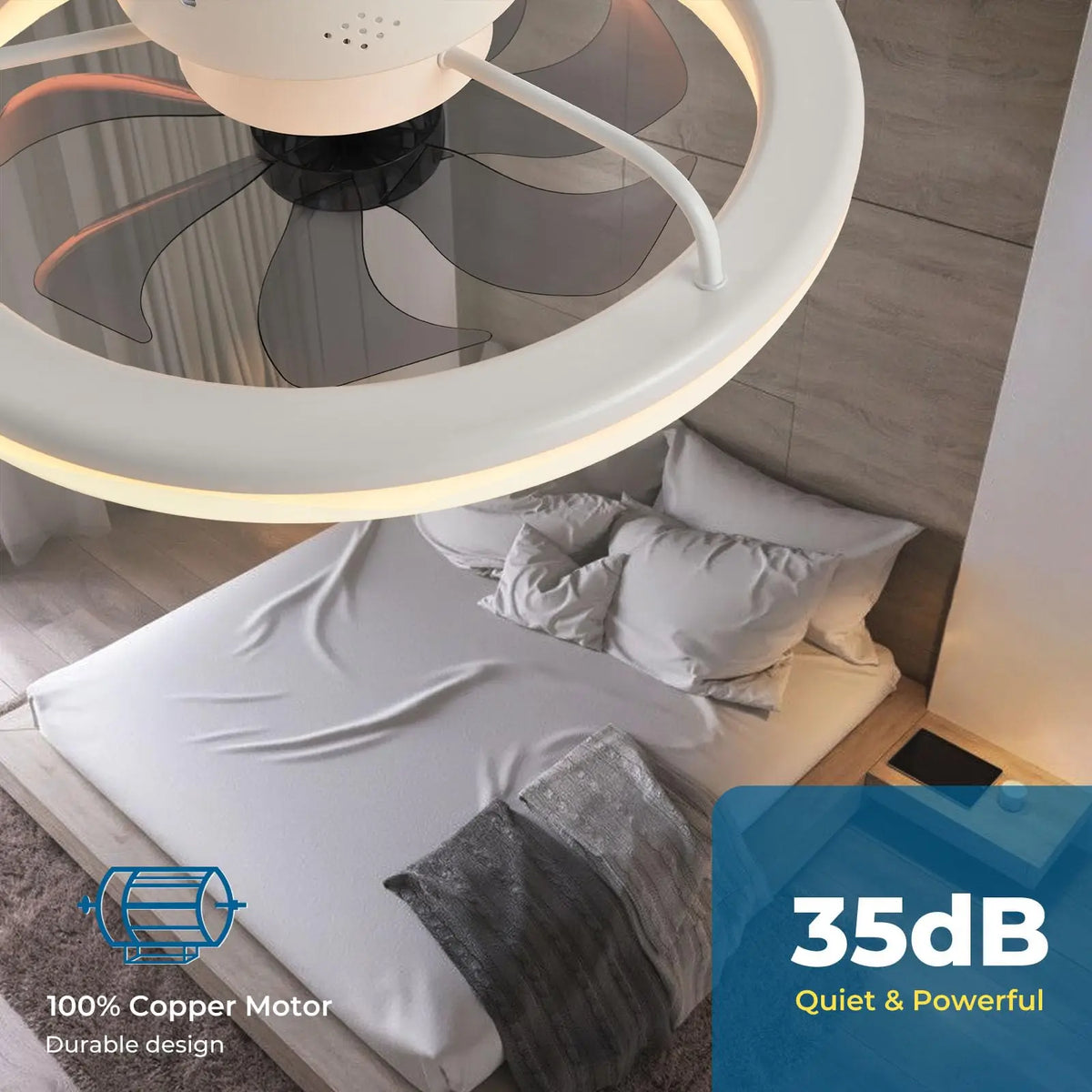 Juniper Low Profile Ceiling Fan with Light for Low-Ceiling Bedroom – App Control