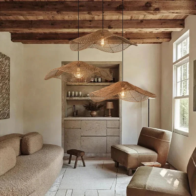 Juniper Straw-Hat Rattan Pendant Light for Cafe – Vintage