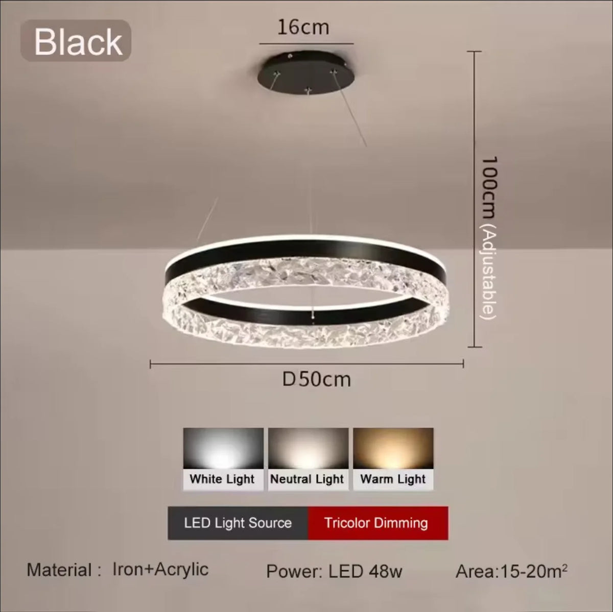 Tivoli Adjustable 3-Color LED Ceiling Chandelier for Living Room