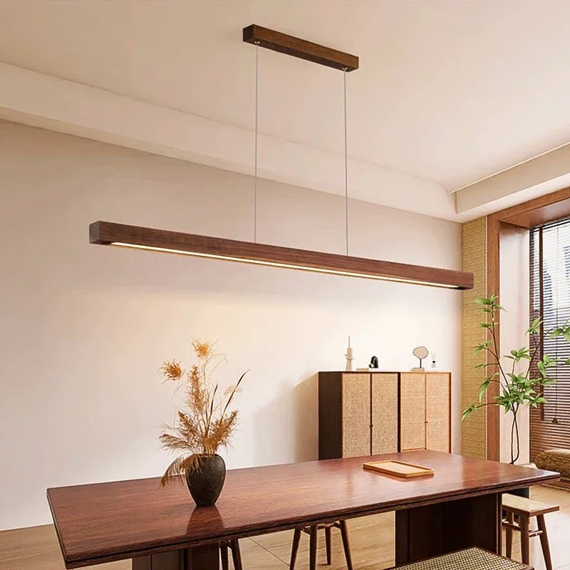 Ginevra Long Wood Pendant Light for Dining Table – Nordic