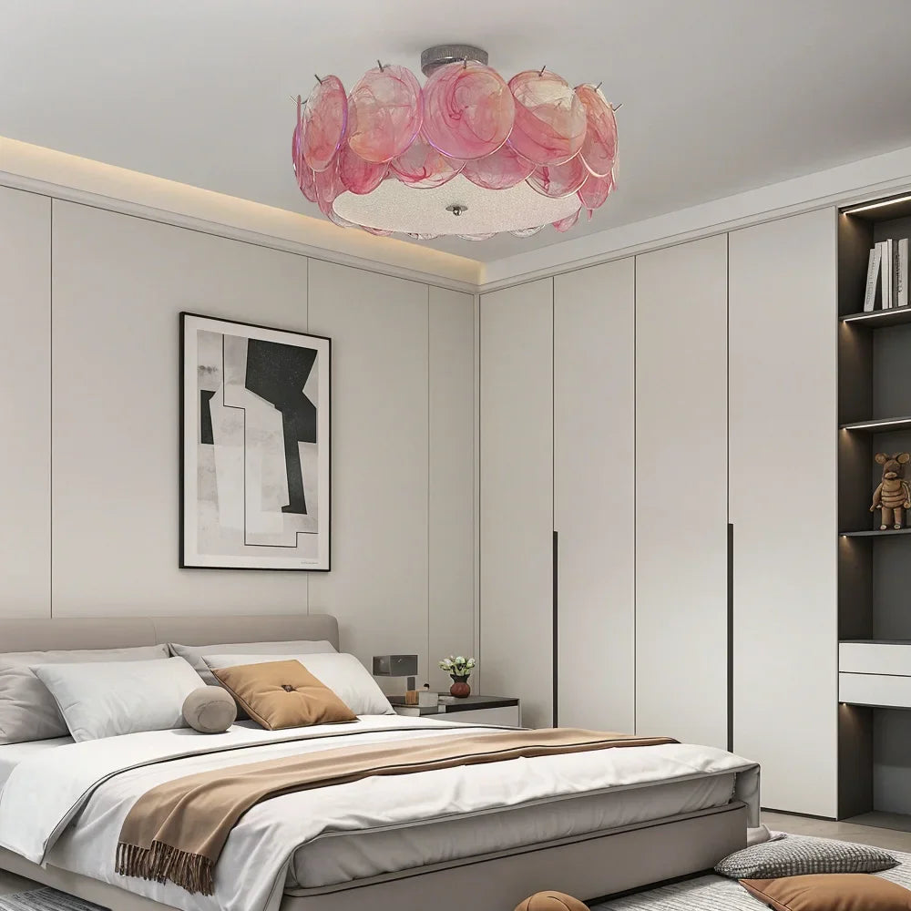 Glass & Brass Round Flush Mount Ceiling Light – Modern for Bedroom & Bedside, Living Room, Dining Room & Kitchen | Solenne Line by Evenlyr