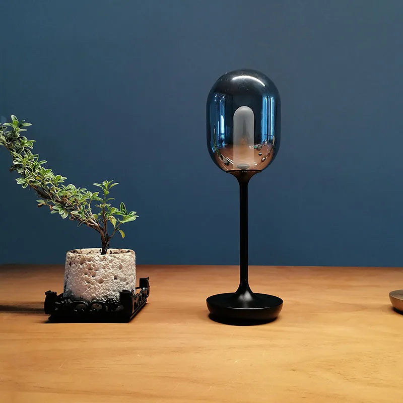 Metal Table Lamp – Modern Minimalist Cordless Rechargeable for Bedside, Desk & Office, Restaurant Table | Halcyon Cascade by Evenlyr