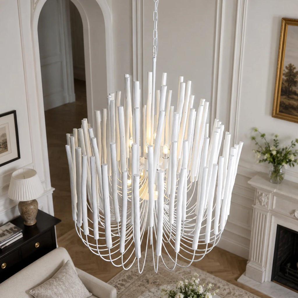 Doria Round Wood Chandelier for Living Room – Farmhouse – product view