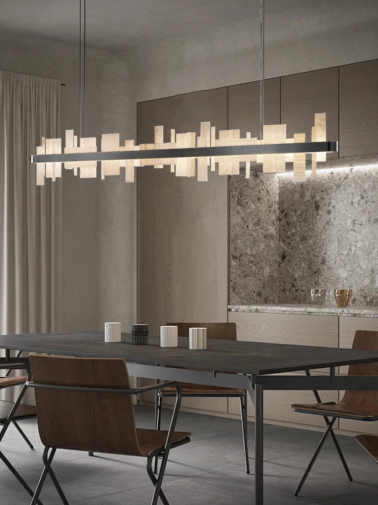 Amaris Halo Alabaster Pendant Light – Black Modern Alabaster Pendant Lights for Dining Room