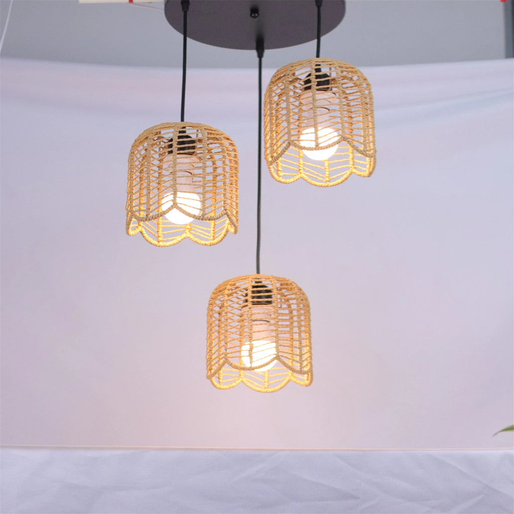 Rattan & Wood Chandelier – European Classic for Dining Room, Living Room, Foyer | Evanthe Orbit by Evenlyr