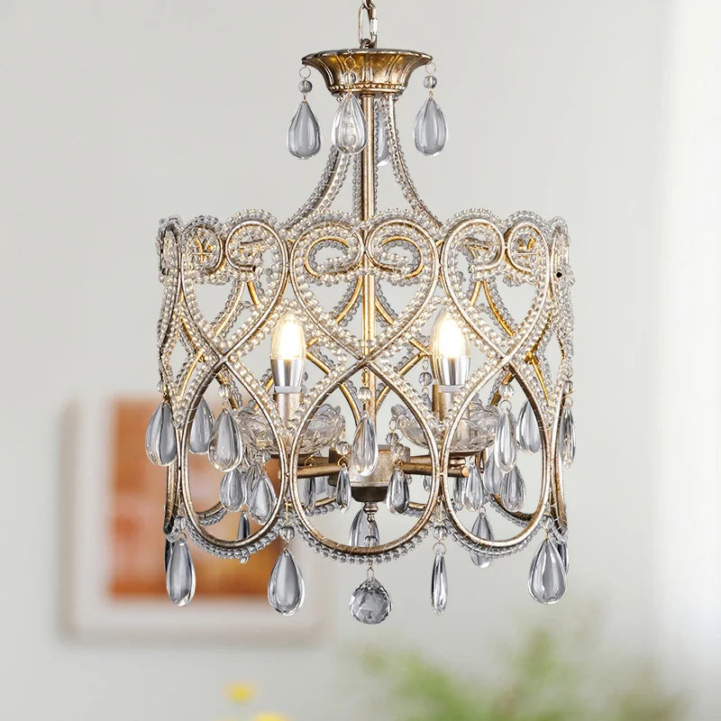 Palermo Antique Silver Crystal Chandelier for Bedroom – French Country – detail view 3