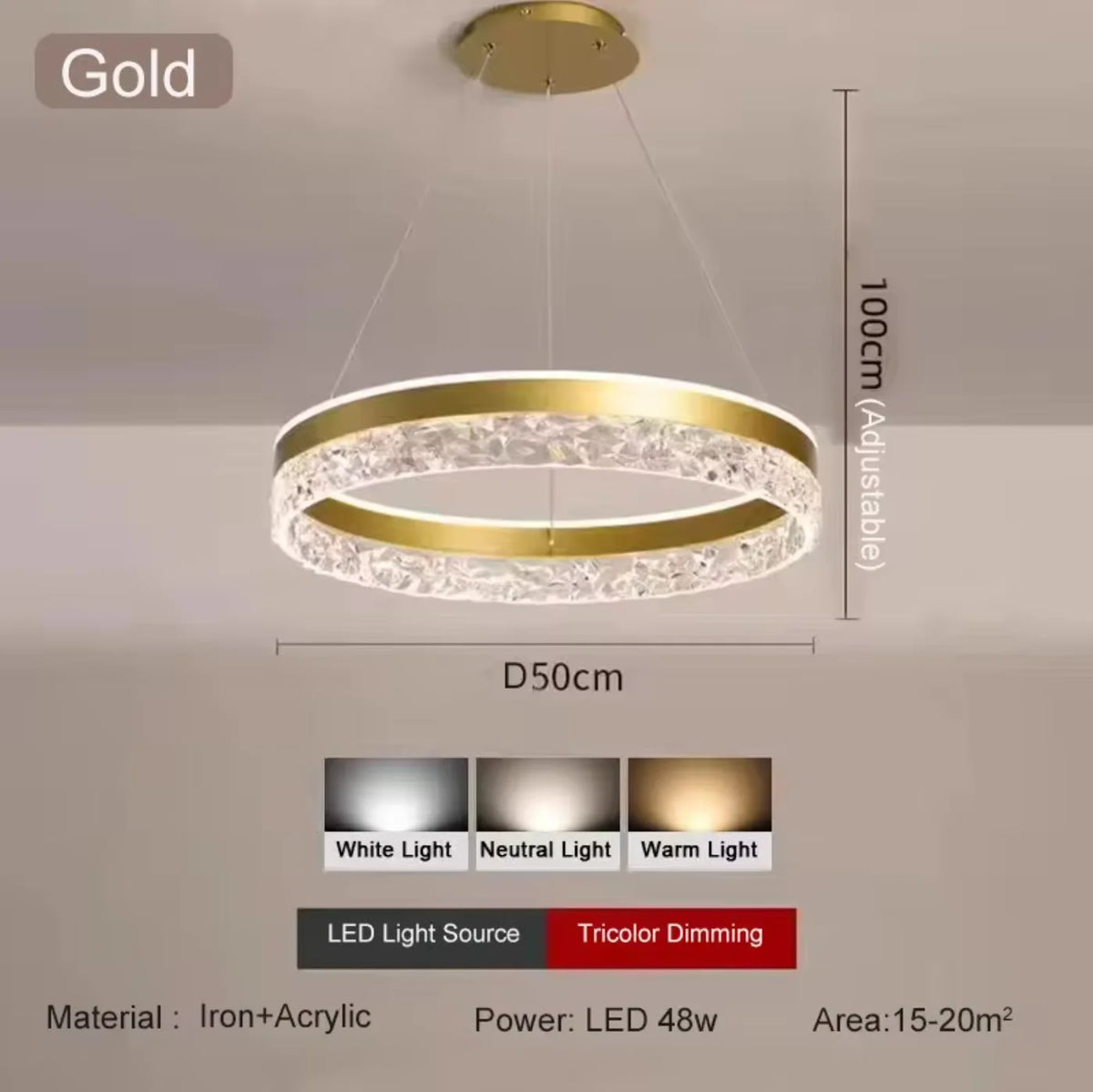 Tivoli Adjustable 3-Color LED Ceiling Chandelier for Living Room