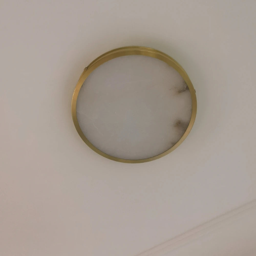 Alabaster & Marble Round Flush Mount Ceiling Light – Modern LED Slim for Bedroom & Bedside, Living Room | Lunara Halo by Evenlyr