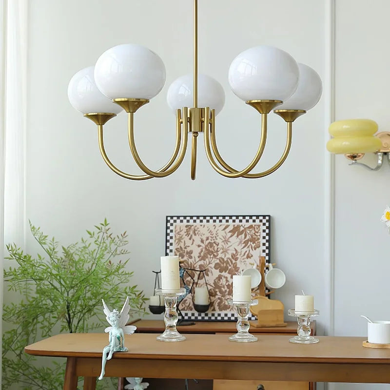 Aurelia Pink-Globe Brass Chandelier for Dining Room – French Cream