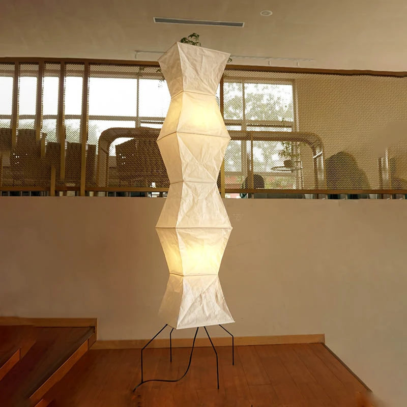 Rice Paper & Wood Floor Lamp – Wabi-Sabi Japanese for Living Room, Bedroom, Hotel Lounge | Elowen Cascade by Evenlyr