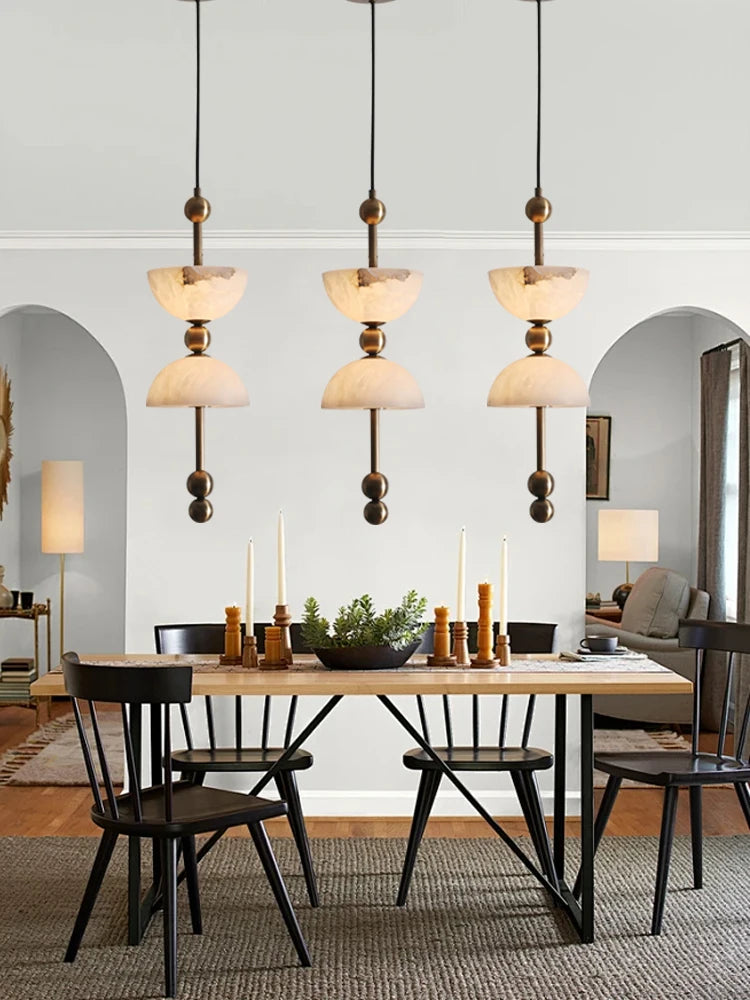 Alabaster & Marble Chandelier – Art Deco Dimmable LED for Living Room, Bedroom, Dining Room | Lucienne Halo by Evenlyr