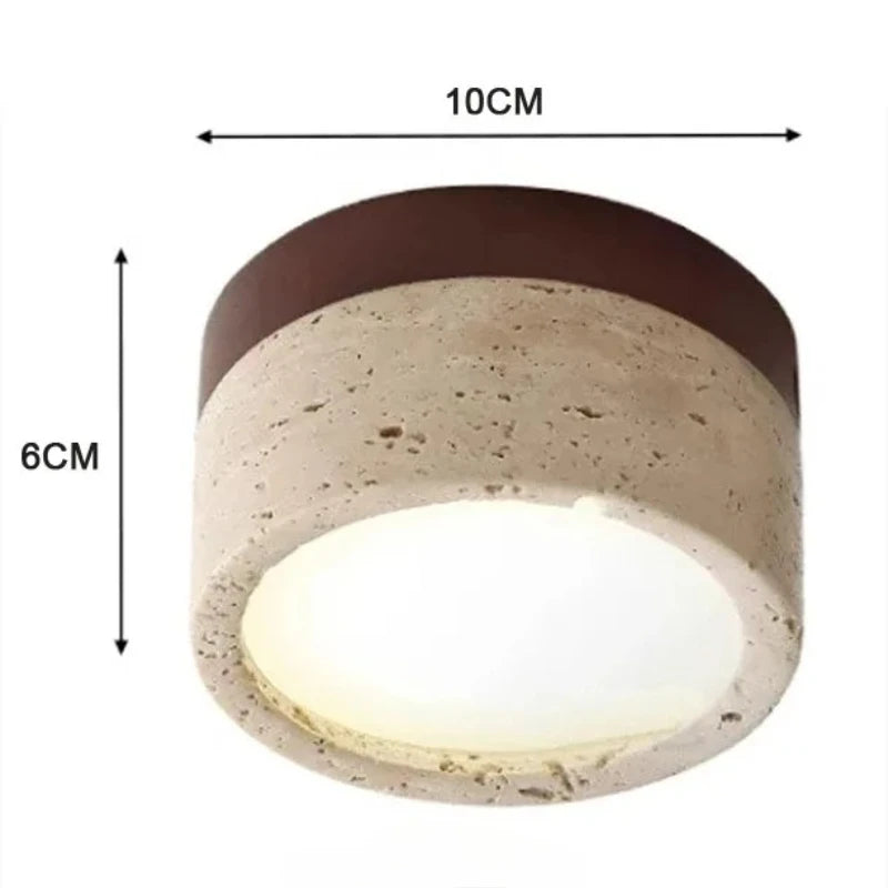 Travertine & Wood Flush Mount Ceiling Light – Wabi-Sabi Japanese Low-Profile for Bedroom, Hallway, Kitchen | Fiora Halo by Evenlyr