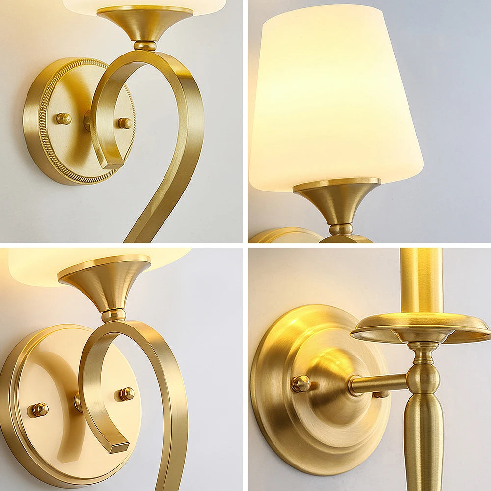 Modern Solid Brass Wall Lamp with Frosted Glass Shade LED Wall Sconce for Bedroom Living Room Corridor Home Decor Lighting