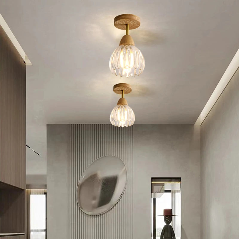 Glass & Wood Pendant Light – Modern Minimalist for Kitchen Island, Dining Room, Bedroom | Jessamine Halo by Evenlyr