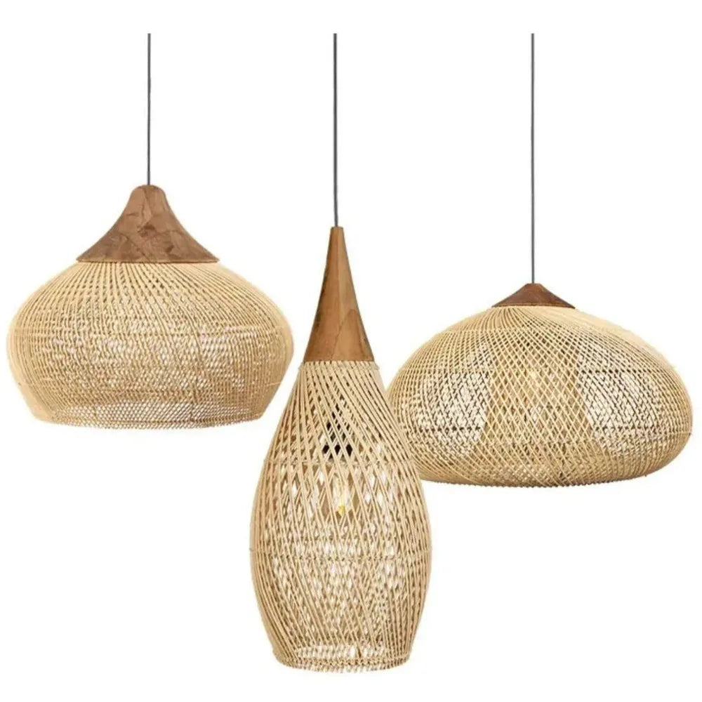 Rattan & Wood Pendant Light – Vintage Modern for Dining Room, Restaurant, Bedroom | Bellara Orbit by Evenlyr