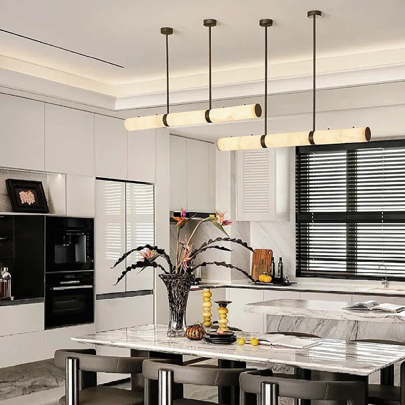 Alabaster & Marble Chandelier – Modern Minimalist Linear LED for Dining Room, Kitchen Island, Living Room | Lucienne Line by Evenlyr