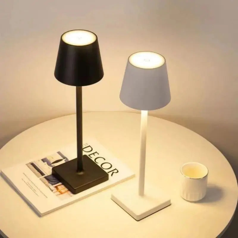 Metal Table Lamp – Modern Minimalist Cordless Rechargeable for Bedside, Restaurant Table, Hotel Room | Vivienne Column by Evenlyr