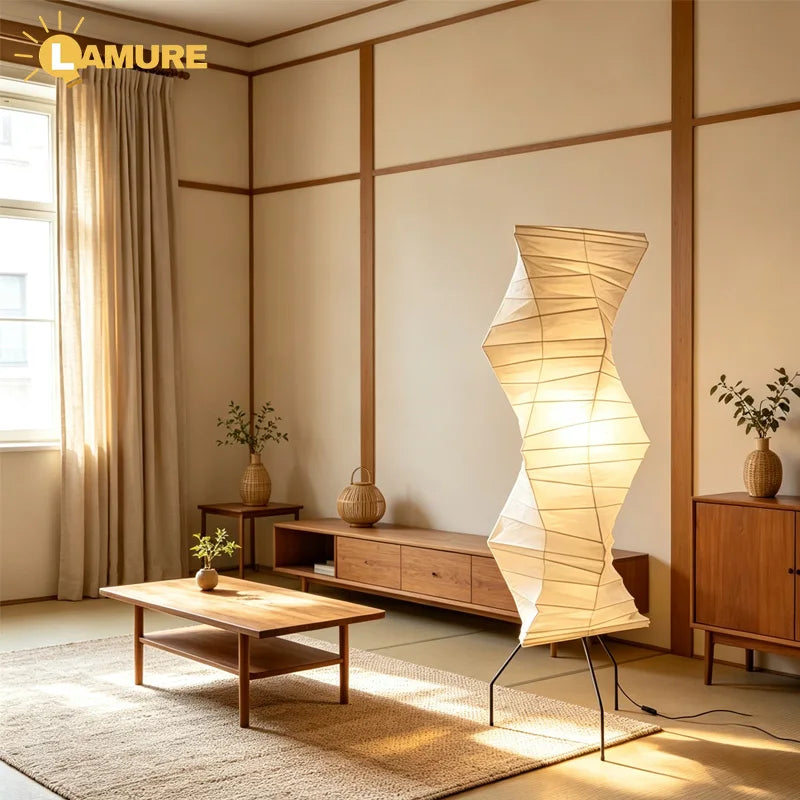 Rice Paper Floor Lamp – Wabi-Sabi Japanese for Living Room, Bedroom, Reading Corner | Seraphine Cascade by Evenlyr