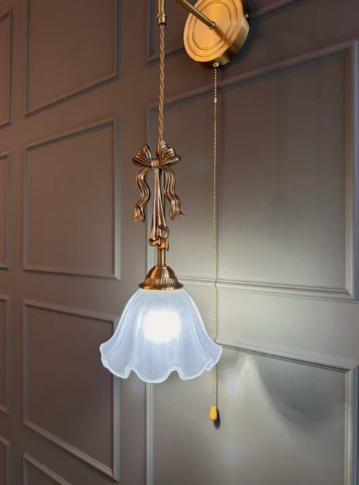 Vintage Bow Copper Bedside Wall Sconce – Pull-Cord Option