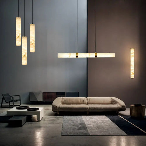 Cielo Flare Natural Marble Pendant Light – Dimmable styled in a bedroom interior