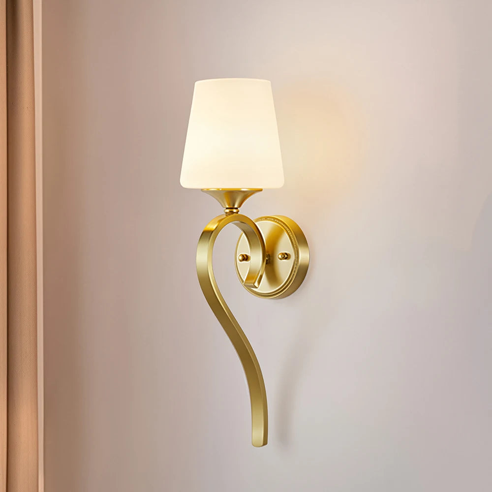 Modern Solid Brass Wall Lamp with Frosted Glass Shade LED Wall Sconce for Bedroom Living Room Corridor Home Decor Lighting