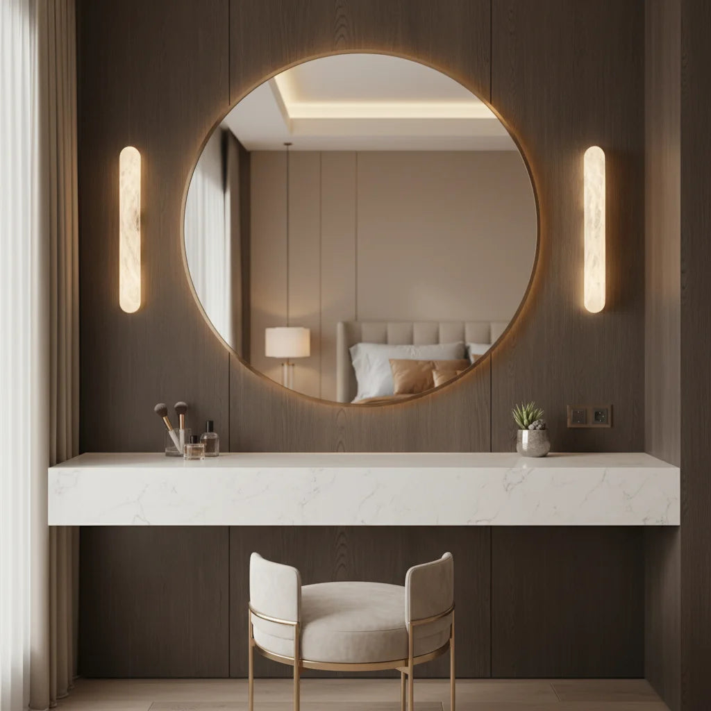Marble & Brass Wall Sconce – Modern for Bathroom, Bedroom & Bedside, Living Room | Calista Arc by Evenlyr