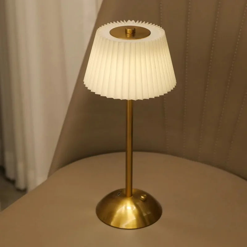 Fabric Table Lamp – Modern Minimalist Cordless Rechargeable for Restaurant Table, Desk & Office, Bedside | Mirelle Column by Evenlyr