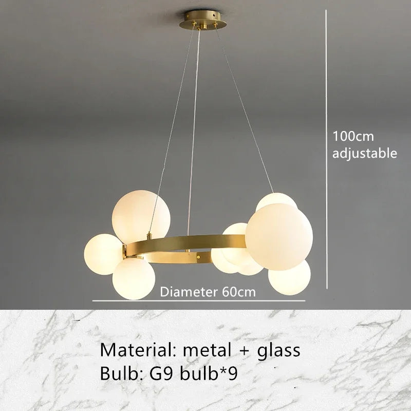 Glass Globe Chandelier – Modern LED for Bedroom & Bedside, Dining Room & Kitchen | Virelle Frame by Evenlyr