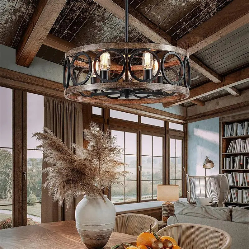 Ilaria Vintage Wood Chandelier for Dining Room – Industrial