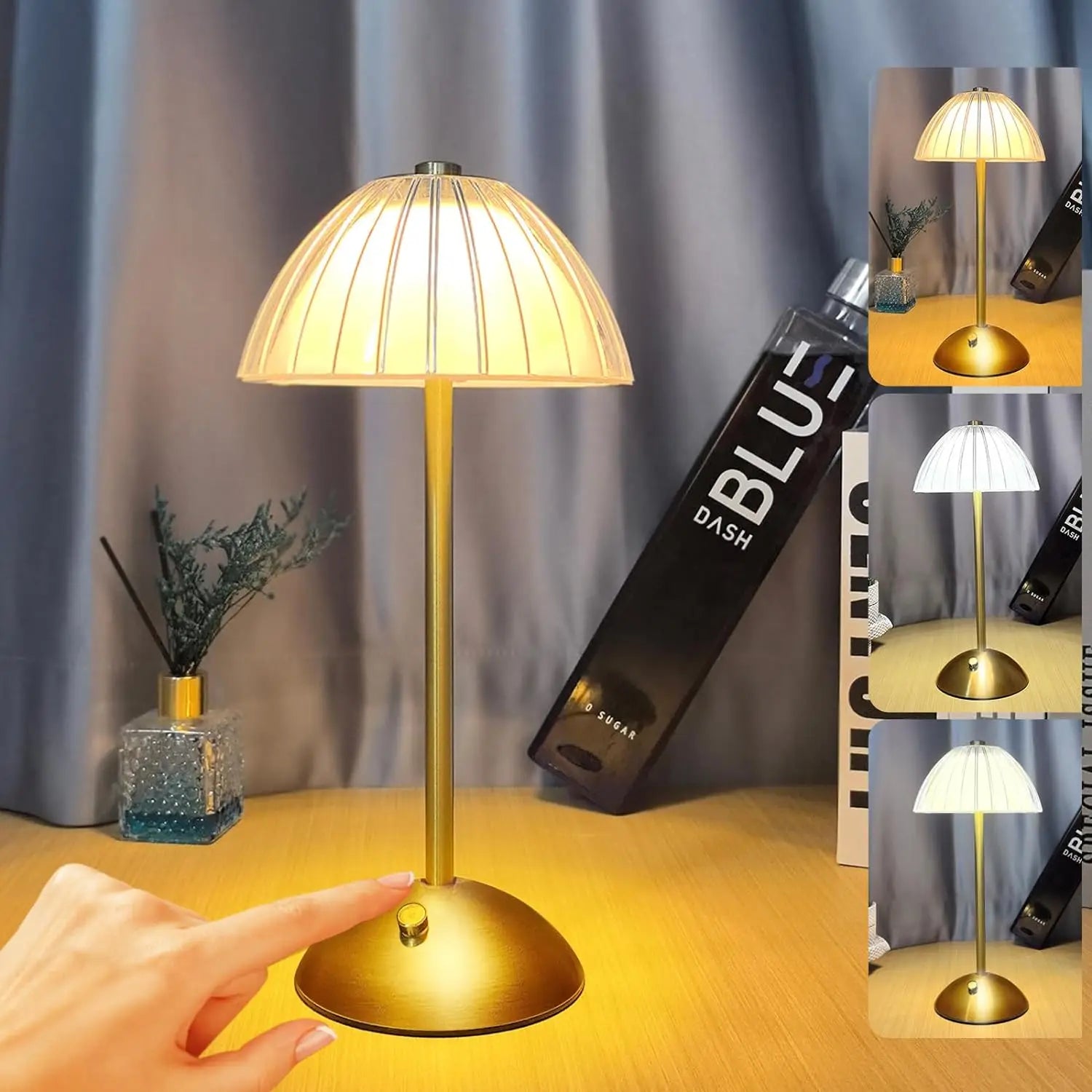 Crystal & Brass Table Lamp – Modern Minimalist Cordless Rechargeable for Bedside, Restaurant Table, Hotel Room | Bellara Column by Evenlyr