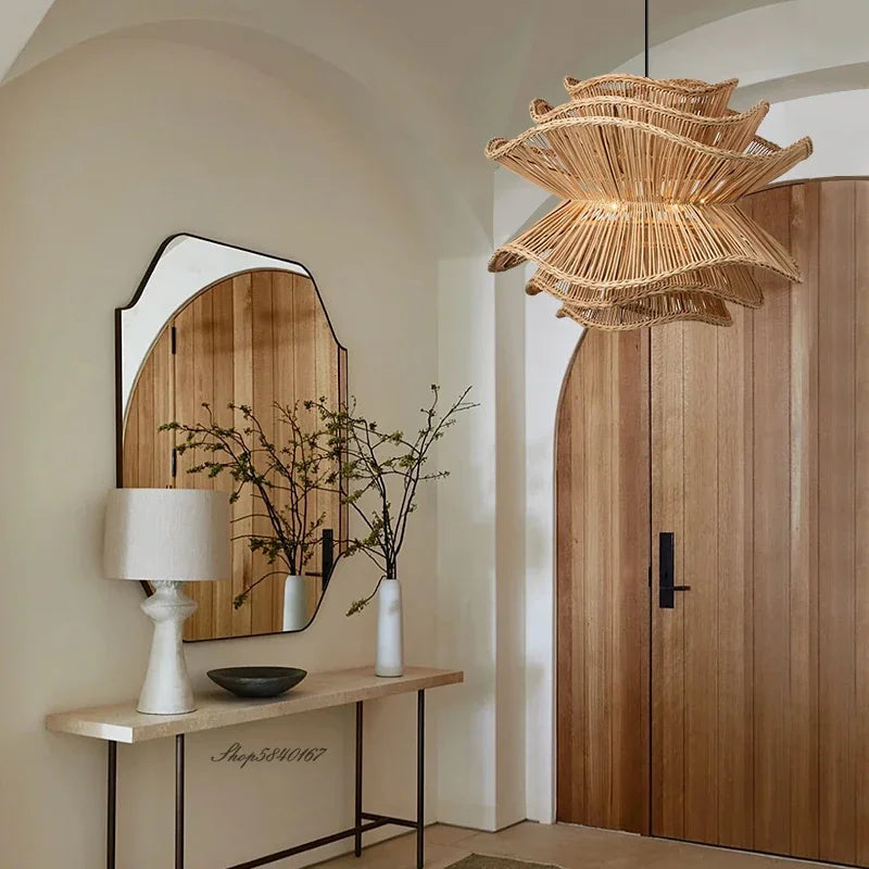 Rattan Chandelier – Wabi-Sabi Japanese for Living Room, Bedroom, Dining Room | Celine Orbit by Evenlyr
