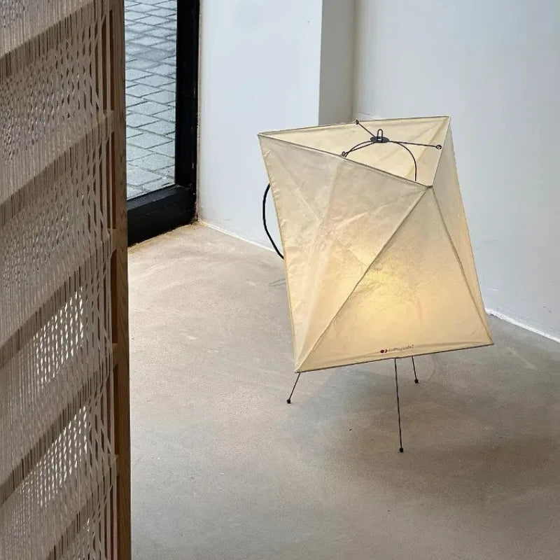 Rice Paper & Wood Floor Lamp – Wabi-Sabi Japanese for Living Room, Bedroom, Reading Corner | Halcyon Orbit by Evenlyr