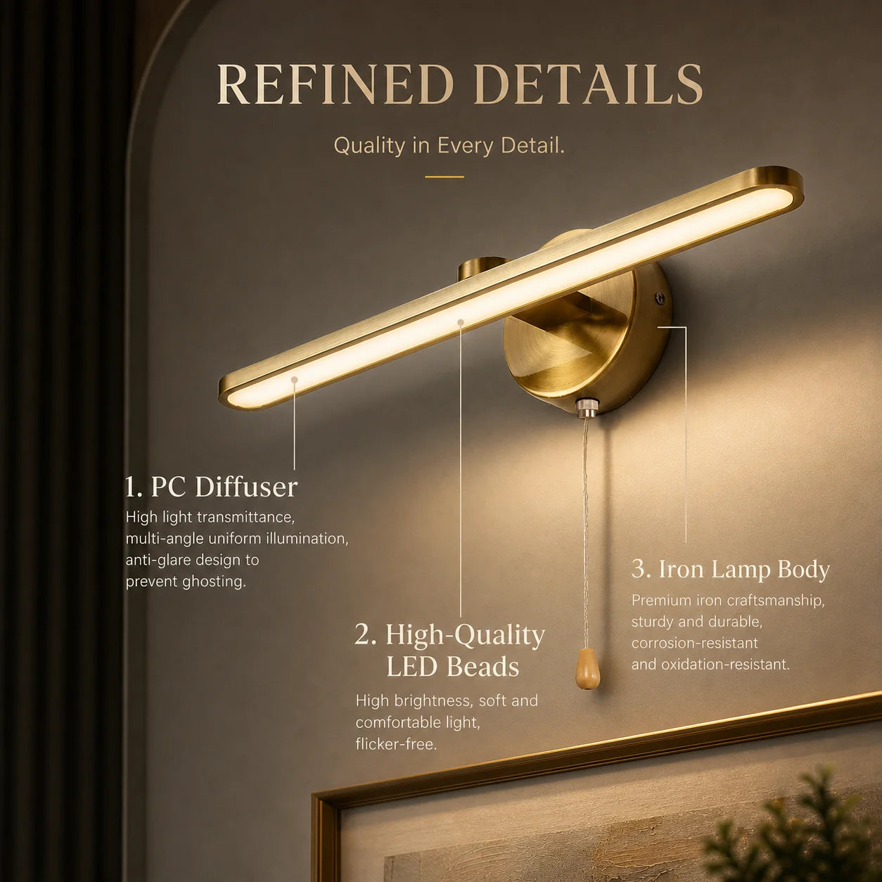 Metal LED Bathroom Vanity & Mirror Light – Modern for Bathroom | Selene Veil by Evenlyr