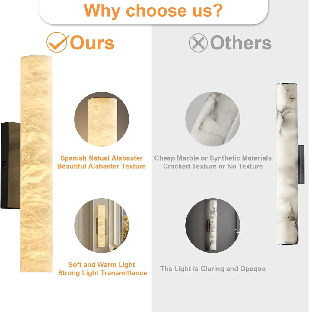 Alabaster & Marble Cylinder Wall Sconce – Modern for Bedroom & Bedside, Hallway & Entryway, Living Room | Lunara Veil by Evenlyr